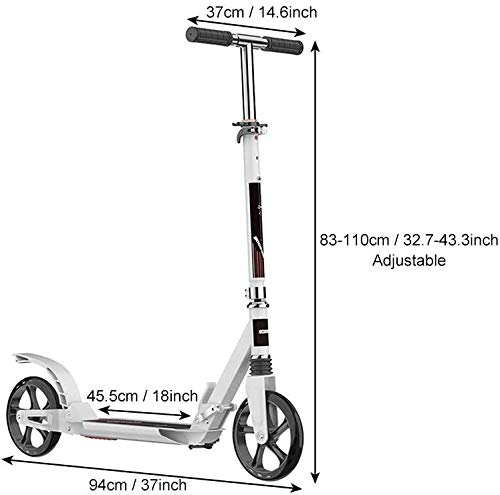 Scooter Erwachsene Erwachsene Tretroller mit Dual Aussetzungen und Big Wheels Folding All Terrain Glider Scooter for Commuting Einstellbare Höhe Inclued Korb, Stativ und Bell LQHZWYC (Color : White)