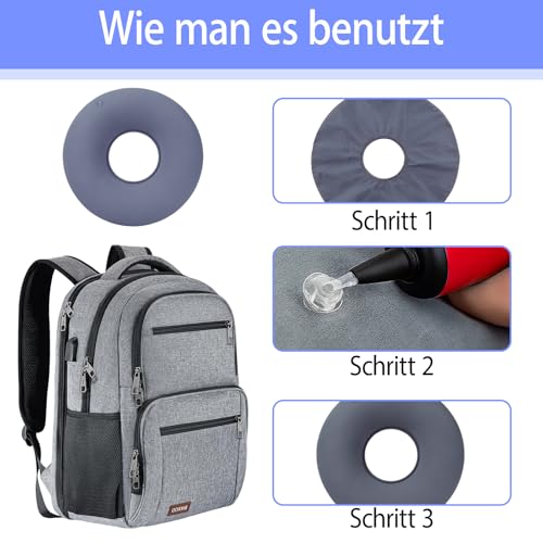 JcvPot Sitzring Nach Op, Steißbeinkissen, 3er Set Aufblasbarer Sitzring Mit Pumpe Und Tragetasche, Ideal Für Entlastung Steißbein, Dekubitus Sitzkissen Für Büro, Rollstuhl Und Reisen