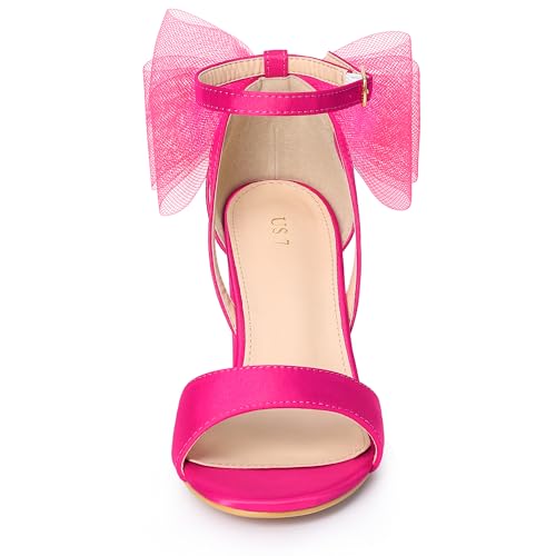 Allegra K Allegra K Women's Bow Shoes Chunky Heel Fuchsia Heels Sandals 8 M US