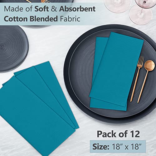 Image of Ruvanti Cloth Napkins Set of 12, 18x18 Inches Napkins Cloth Washable, Soft, Durable, Absorbent, Cotton Blend. Table Dinner Napkins Cloth for Hotel, Lunch, Restaurant, Weddings, Events, Parties - Teal