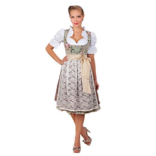 2-Piece Dirndl Dress Authentic Bavarian Floral Exlusive,Green, GE38 / US8