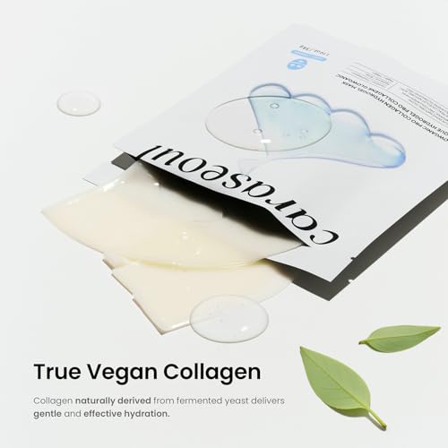 caraseoul Glowganic Pro Kolagenowa Maska do Twarzy, Koreańska Maska Hydrożelowa z Niacynamidem i Adenozyną, Rozświetlenie, Nawilżająca maseczka na noc z Korei [1.19 oz (34 g) x 4 szt.]
