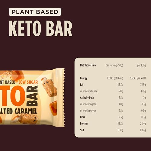 Pulsin - Plant Based Keto Protein Bars - Low Carb - 50g x18-7.3g Protein, 5.6g Fibre, 5.1 Carbs - Palm Oil, Dairy And Gluten Free Snack Bar - Almond Salted Caramel - Image 4