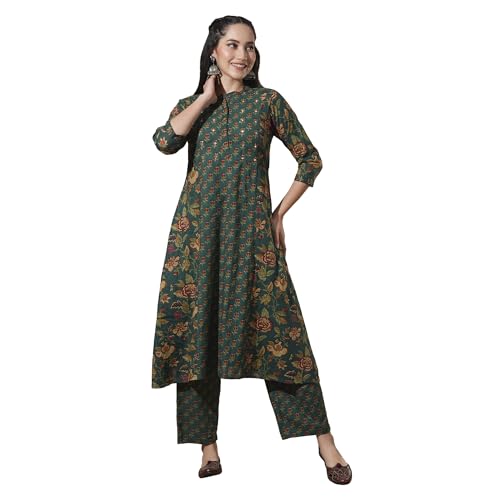 Image of Globus Women Kurta Set (GS572443 Green S)