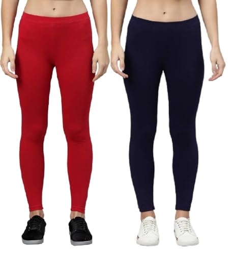 Image of ZAYANQA Combo of 2 Slim Fit Women /Girls Solid Stretchable Cotton Ankle Length Leggings with Ultrasoft Wide Elastic Waistband |Comfortable |Fashionwear|