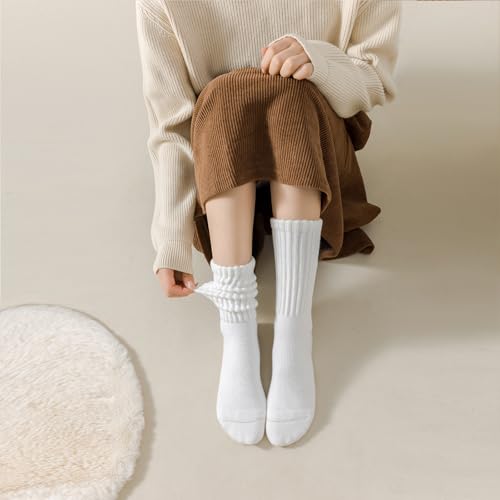 Image of LGE Women's Retro Slouch Socks -3 Pairs Mid Tube Casual Socks,Athletic Cotton Calf Socks Stacked Style for Comfort Size 5-11