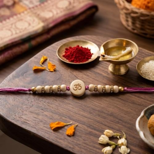 Image of Original Tulsi Rakhi for Brother | Handmade Natural Tulsi Beads Rakhi | Sacred Raksha Bandhan Rakhis for Boys | Traditional Spiritual Rakhi Gift