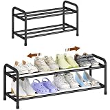 GOOGO Zapatero Estrecho y Alto de 2 Niveles, Dormitorio y Camping Exterior (Negro)