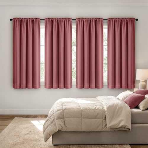 Image of MIULEE Dusty Rose Blackout Curtains 63 Inch Length for Bedroom 4 Panels | Room Darkening, Light Blocking, Black Out Thermal Insulation, Privacy Window Drapes, Top and Bottom Rod Pocket