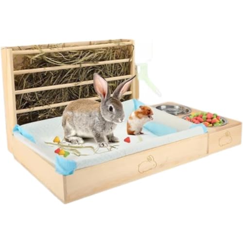 Kwueiit 無垢材、ウサギ用、干し草、フィーダー、転倒防止、フィーダー、大容量、モルモット用