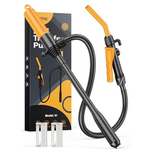 Bomba de Combustible E1, Bomba de Gasolina, Manual, Diésel a Batería, 2.6 GMP, Bomba de Succión Portátil con Flujo Controlado y Manguera a Prueba de Fugas de 59 Pulgadas para Gasolina, Diésel y Agua
