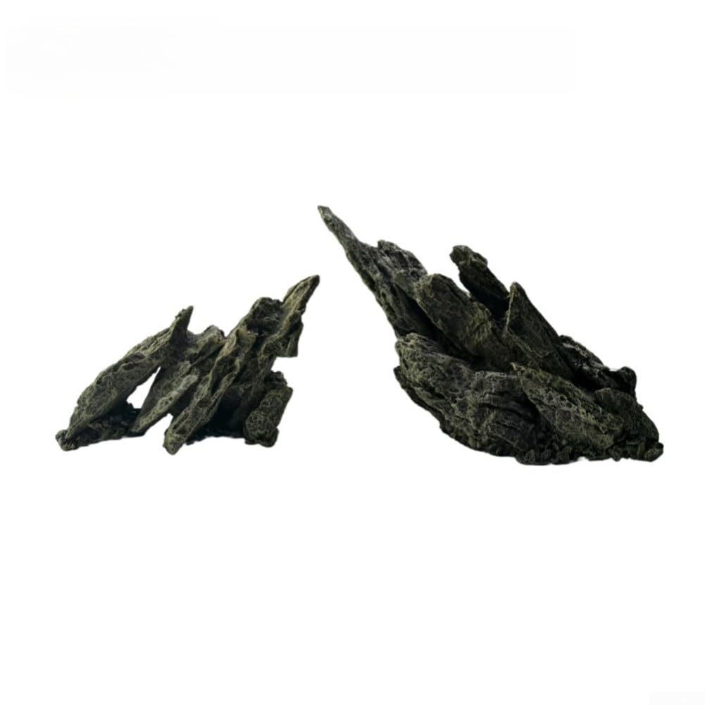 Decorazione per acquario, in resina, decorazione realistica, roccia verde per acquario, robusta pianta artificiale per nascondiglio per creature acquatiche, 36 x 8 x 26 cm (9917)