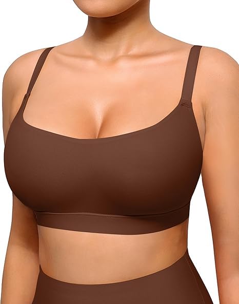 FeelinGirl Seamless Bras Wireless Bralettes for Women with Supportive, Wireless Unlined Comfort Buttery Soft Bras for Comfy Sleep Everyday, Brown, S