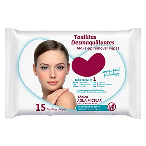 AC - Toallitas desmaquillantes con tónico de agua micelar - Todo en 1, tonifica, desmaquilla y limpia. - Incluye 15 Toallas.