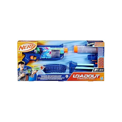 Nerf Loadout Cyberlight Ghost Blaster Electronic Glowing LED Lights 4 Attachment Accessories 24 Nerf N1 Darts Kids Toys & Gifts Ages 8+