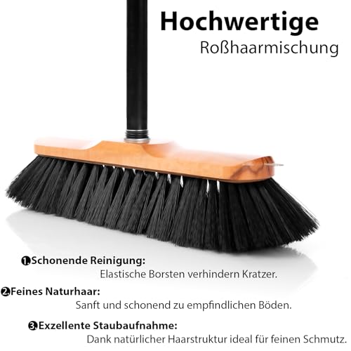 BigDean 2 Stück Zimmerbesen mit Stiel 150 cm ausziehbar – Besen mit feinen Rosshaar Borsten & Made in Germany – Bild 3