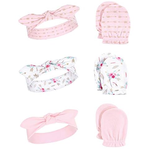 Little Treasure Baby Girl Cotton Headband and Scratch Mitten Set, Boho, One Size Cover