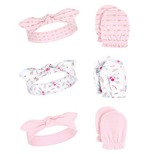 Image of Little Treasure Baby Girls' Cotton Headband and Scratch Mitten Set