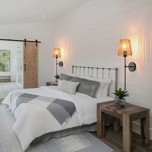 Iluminación de pared inalámbrica sin instalación eléctrica: Lámpara de ratán Boho regulable 7