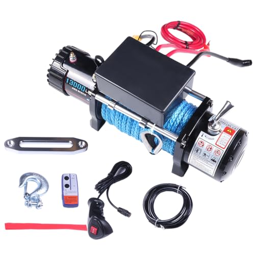 OCPTY Winch 13000 lb Winch 12V Electric Winch Synthetic Rope with with Hawse Fairlead Wired Handle and Corded Control for Jeep Truck SUV Off Road Portable - Thumbnail 7