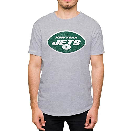 Hybrid Sports NFL - New York Jets Distressed Team Logo - Mens and Womens Short Sleeve T-Shirt - Size Large - New York Jets - Athletic Heather