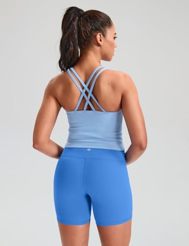 Image of HeyNuts Zeal Bras Longline Ribbed Medium Support Sports Bras, Crisscross Back Tank Tops with Removable Pads A-D Cups