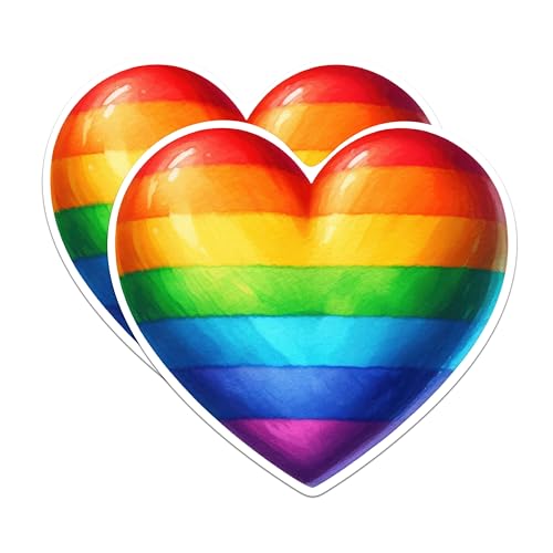 (2 Packs) Rainbow LGBTQ Heart Magnets - Welcoming Inspiring Inclusive Magnets - 5 Inches On Longest Side - Premium Magnet - for Fridges, Toolboxes, Cars - Made in USA - MAG2314