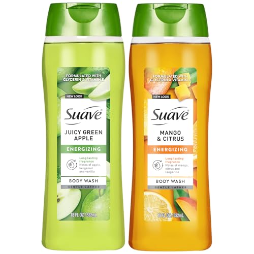 Suave Body Wash Variety 2-Pack, Juicy Green Apple + Mango Citrus – Gentle Body Washes with Fruit Blend Oil Essence, 18 Oz Ea