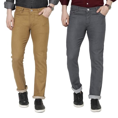 Image of DAIS Men's Stretchable Straight Fit Mid Rise Jeans, Pack of 2, (Combo of 2 Jeans)