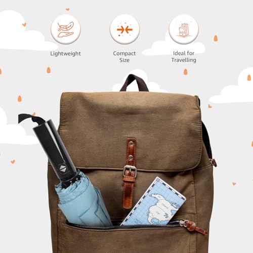 Image of Amazon Basics 3-Fold Travel Umbrella - Sophisticated Auto-Open Auto-Close Mechanism, Large 42 inch Canopy, RainProof & UV Protection|Ideal for Men & Women | Stylish, Durable, and Functional Design