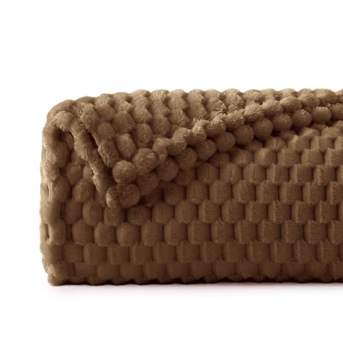 Image of BEDELITE Brown Large Throw Blanket for Couch, Cozy Gifts for Women, 50 * 70 | 3D Jacquard Decorative Fleece Blanket, Super Soft Plush Throws, Cute Birthday Gift for Women & Men, Suitable for All Seasons