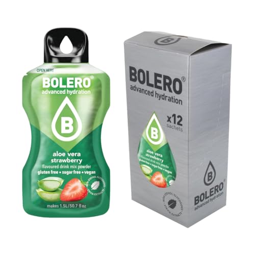 Bolero 12 Bustine Monodose da 3 gr. Gusto Aloe Vera Fragola Strawberry, Drink Bevanda Istantanea - 12 x 3g