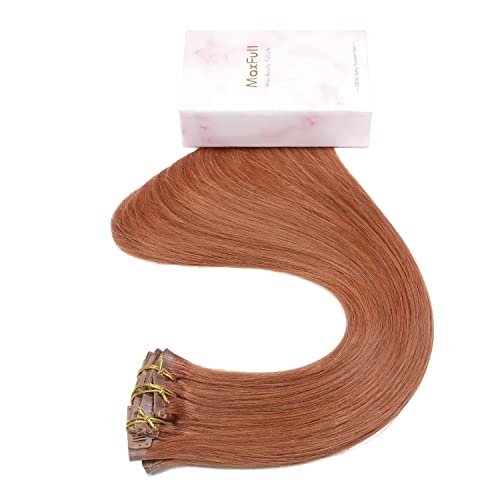 Maxfull Copper Ultra Seamless Clip In Hair Extensions Real Human Hair, Invisi-Pu Remy Real Hair Clip In Extensions, 7Pcs, 16Inch, 115G #TOP3