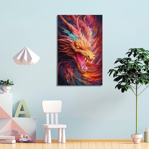 Poster dragon coloré toile impression HD cadre WIZIGM