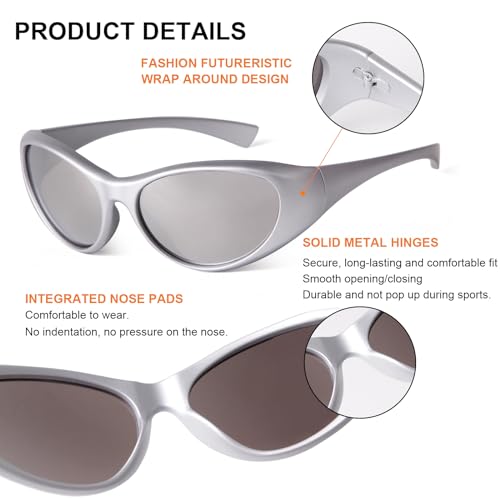 Y2K Wrap Around Rave Sunglasses for Men Women Trendy Oval Futuristic Sun Glasses Fashion Sport Shades4