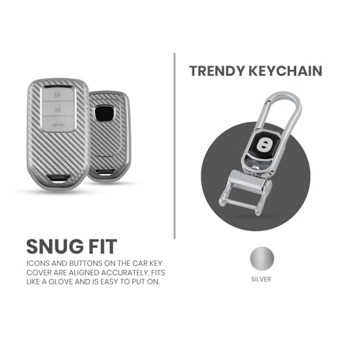 Image of keyzone Silverstar TPU Key Cover with Keychain Compatible for Honda Cars, Compatible with City, Elevate, Civic, Jazz, Brio, Amaze, CR-V, WR-V, BR-V, Mobilio 3 button smart key (Silver)