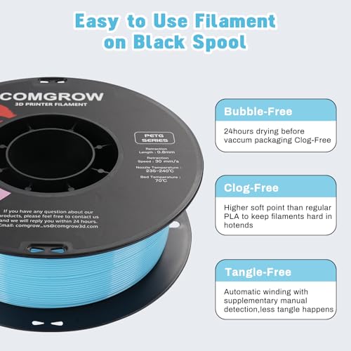 Image of Comgrow PETG 3D Printer Filament 1.75mm, High Precision and Tough 3D Printer Filament 1kg (2.2LBS), Dimensional Accuracy + /- 0.02 mm, Fit Most 3D Printers Light Blue