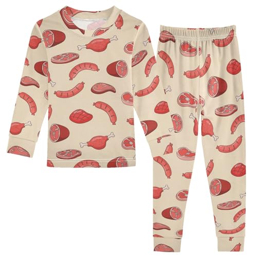 Pajama Sets Long Sleeve Yummy Meat Pattern Soft Comfy Sleepwear 2 Piece PJS 3-8T