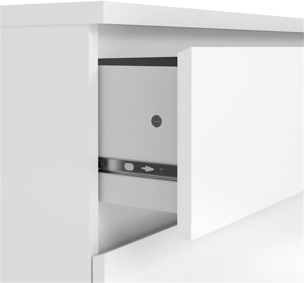 Pemberly Row Contemporary Engineered Wood 3 Drawer Chest, White High Gloss Finish, Paper Foil Laminate, Handle-Free Fronts, Compact Danish Design Storage for Dorm Rooms or Small Living Spaces