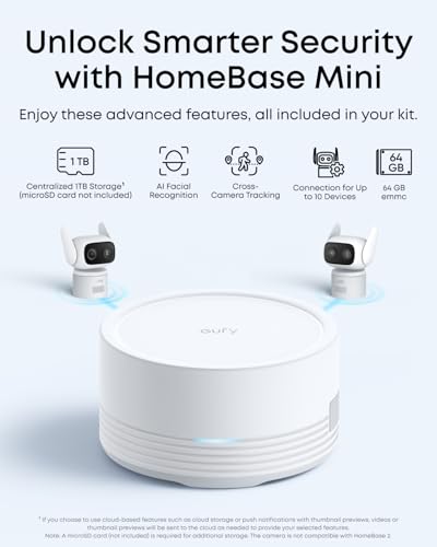 Image of eufy Security Indoor&Outdoor Camera C31,2-Pack with HomeBase Mini(64GB Included),IP66,Spotlight-Free Color Night Vision,360Pan&Tilt, AutoTracking,Human /Car /Pet /Cry Detection,24 /7 Recording