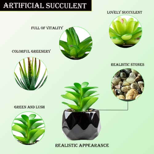 Artificial Plants Indoors In Pots, Fake Plants Outdoor, Mini Black Ceramic Potted, Green Succulents Decor For Bedroom Aesthetic, Faux Desk Plant For Bathroom,Living Room, Office Decoration (Green) #TOP1