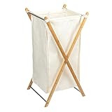 Household Essentials X-Frame Bamboo Hamper, Washable Natural Liner and Bamboo Frame, and Renewable, Folds for Storage, Simple and Chic