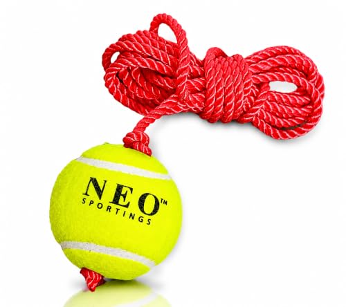Image of Medium-Heavy Weight (80 Grams) Hanging Tennis Green Ball || 3.6 mtrs Nylon Rope || Double Knot || Red Rope || Pack of 1