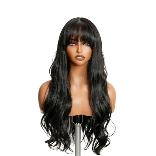 Perruque de cheveux humains ondulés frisé frange soignée partie centrale 3x1 femmes noires 30" 210