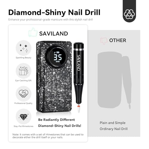Image of SAVILAND Professional Electric Nail Drill for Acrylic Nails : 35000RPM 2025 Portable Nail File Faster Removal Acrylic Nails & Large Battery Capacity for Nail Art, Pedicure Manicure Home Nail Salon