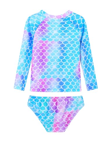 Girls Rash Guard Swimsuit Size 6-7 Years Old Blue Pink Mermaid Scale Bathing Suits Tankini Swimwear2