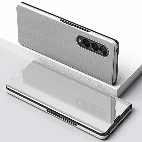 Coque de luxe en cuir effet miroir blanc pour écran Samsung Galaxy Z Fold3