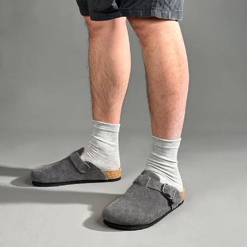 Image of FITORY Mens Suede Clogs with Arch Support Leather Cork Footed Mules