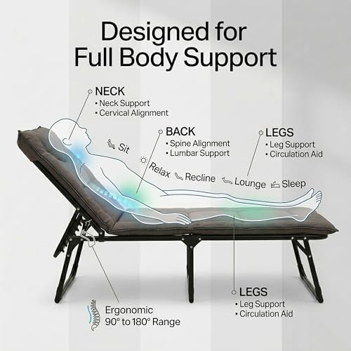 Image of EYUVAA LABEL Folding Recliner Bed for Adults,5-Position Adjustable Folding Bed,Heavy Duty 150KG Capacity Metal Frame Camping Cot,Foldable Sleeping Bed for Home, Office, & Travel Use ((193x75x33 cm))