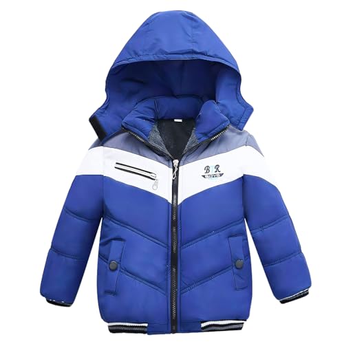 linboo Winterjacke Jungen Kinder Parka Jacke Gefüttert Winter Mantel mit Abnehmbarer Kapuze Dicke Steppjacke Baby Warme Outdoorjacke, Blau, 92-98(Etikettengröße: 100)